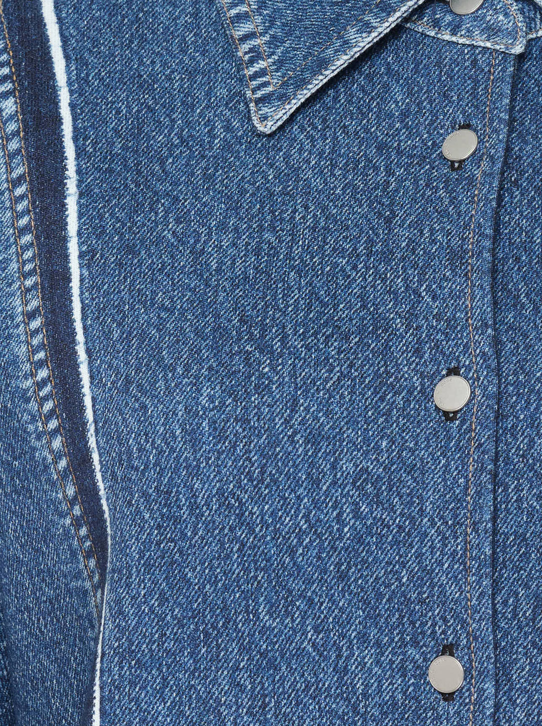 rag & bone Miramar Terry Denim Shirt in mid-blue wash with vertical contrast stripe seam detailing, snap-button fastening, point collar, and drop-shoulder silhouette — front view - view 3