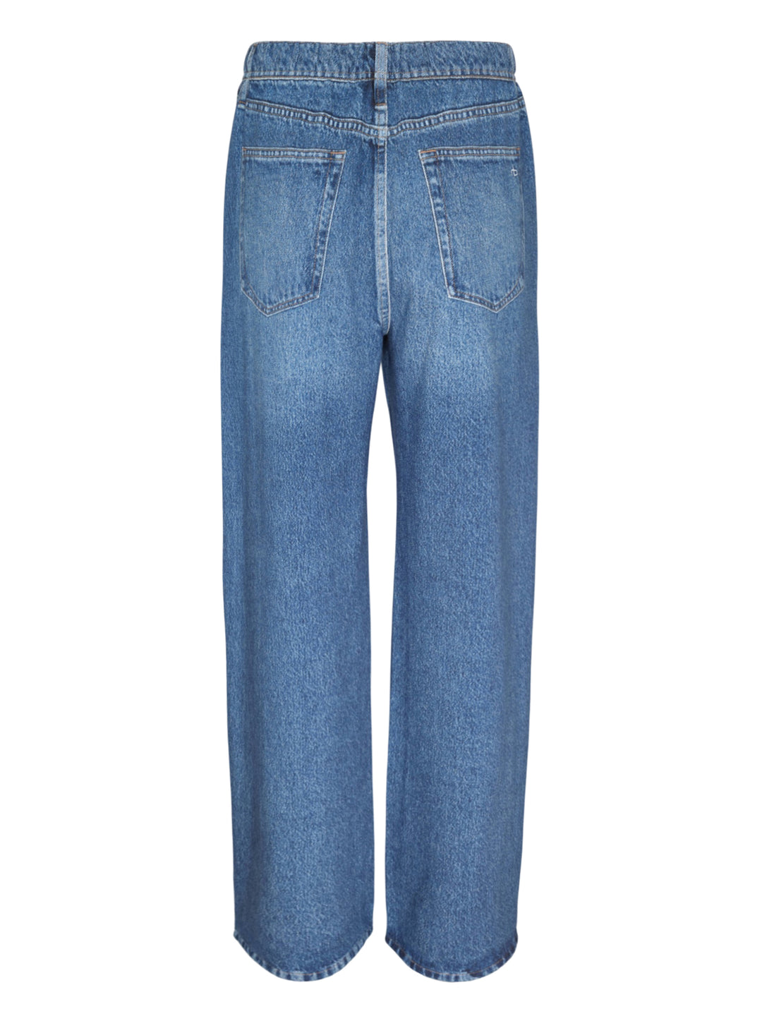 rag & bone Miramar wide-leg jeans in medium blue wash with raw fray detailing along both side seams, five-pocket styling and silver-tone hardware - view 2