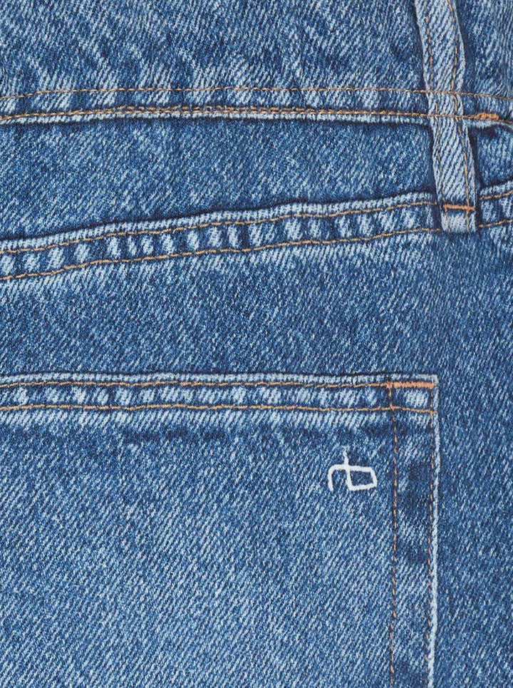 rag & bone Miramar wide-leg jeans in medium blue wash with raw fray detailing along both side seams, five-pocket styling and silver-tone hardware - view 5