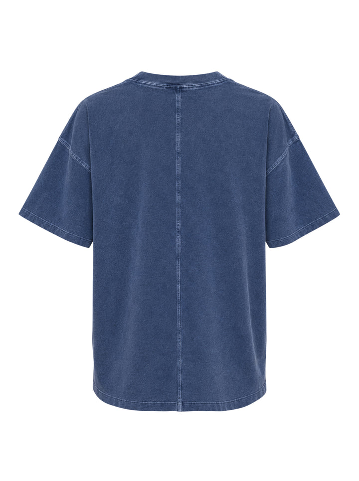rag & bone University Alex Tee in washed navy, featuring a distressed arched collegiate graphic print reading 'RAG & BONE NYC', relaxed oversized fit with a crewneck collar and short sleeves - view 2
