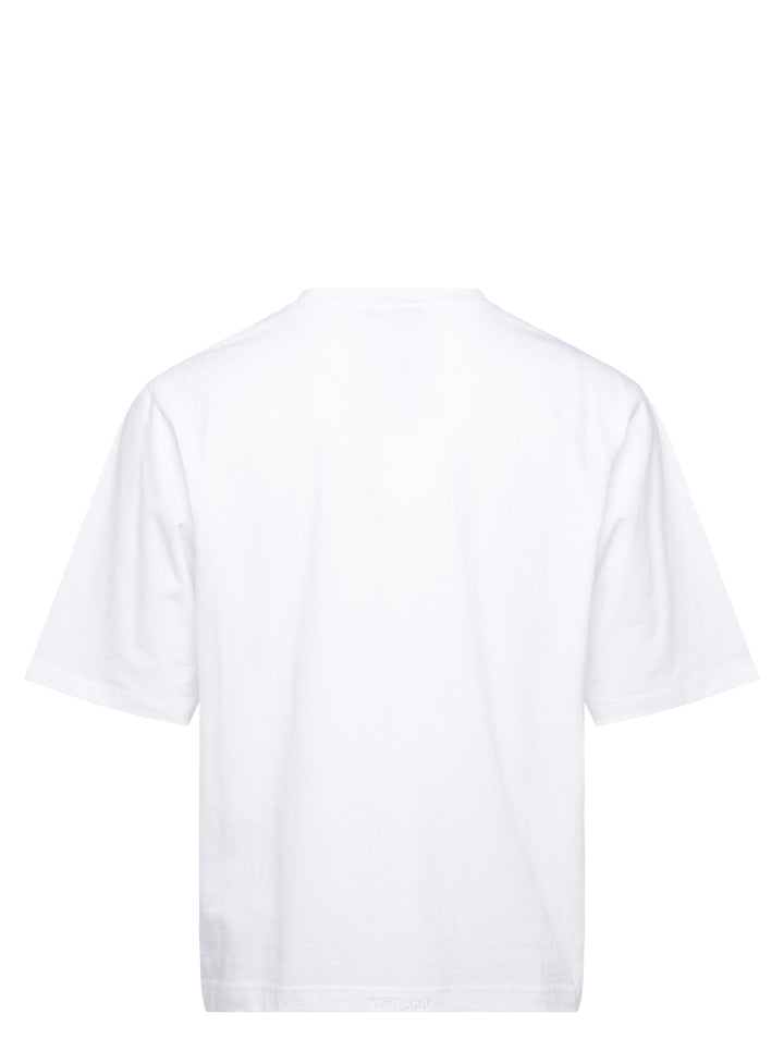 We11done White Crystal Logo T-Shirt with airbrushed graffiti-style jewelled brand logo graphic on the chest, oversized fit, crew neck, short sleeves - view 2