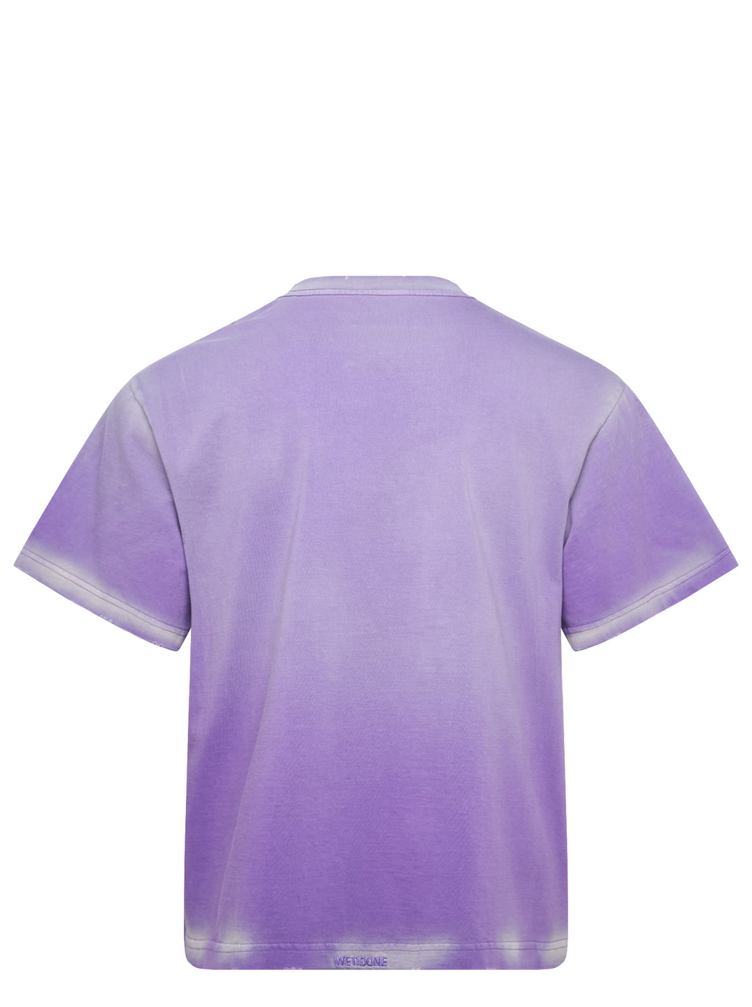 We11done Anniversary Teddy Graphic Tee in washed purple featuring a crayon-style teddy bear birthday illustration, multicolour logo lettering, and paint splatter details on an oversized cotton silhouette - view 2