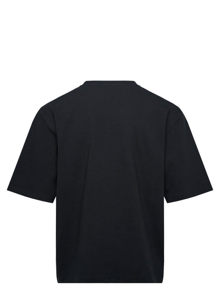 We11done Black Teddy Memories T-Shirt with a multi-panel teddy bear stamp collage graphic print on the chest, shown in an oversized relaxed fit against a white background - view 2