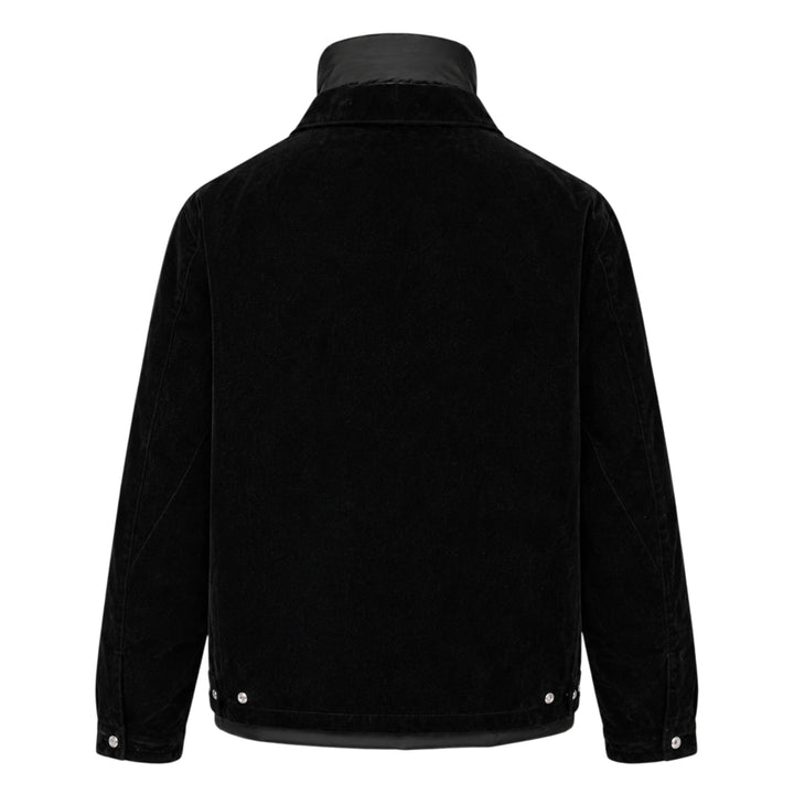 Solid Homme black velvet jacket with snap-button front closure, integrated quilted nylon inner puffer vest, epaulette shoulders, and dual flap pockets — front view on white background - view 2