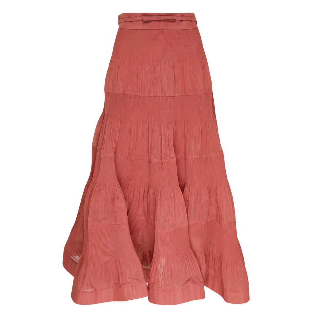 Tiered Pleated Midi Skirt