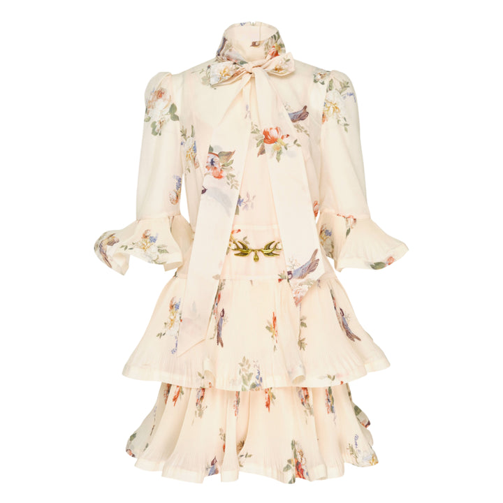 Pleated Floral Mini Dress