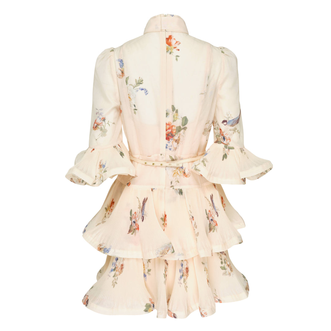 Pleated Floral Mini Dress