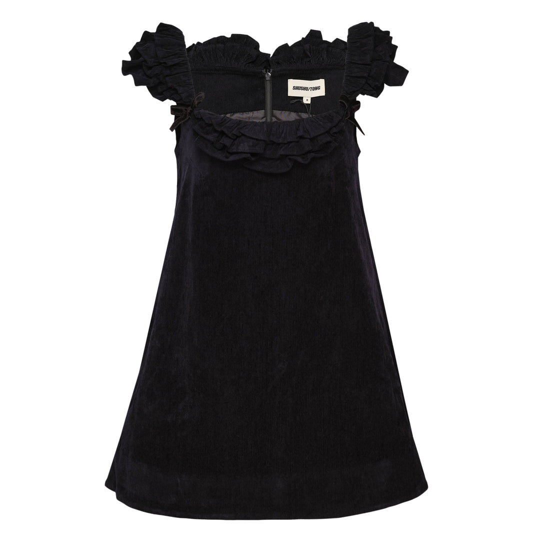 Ruffle Trim Velvet Mini Dress