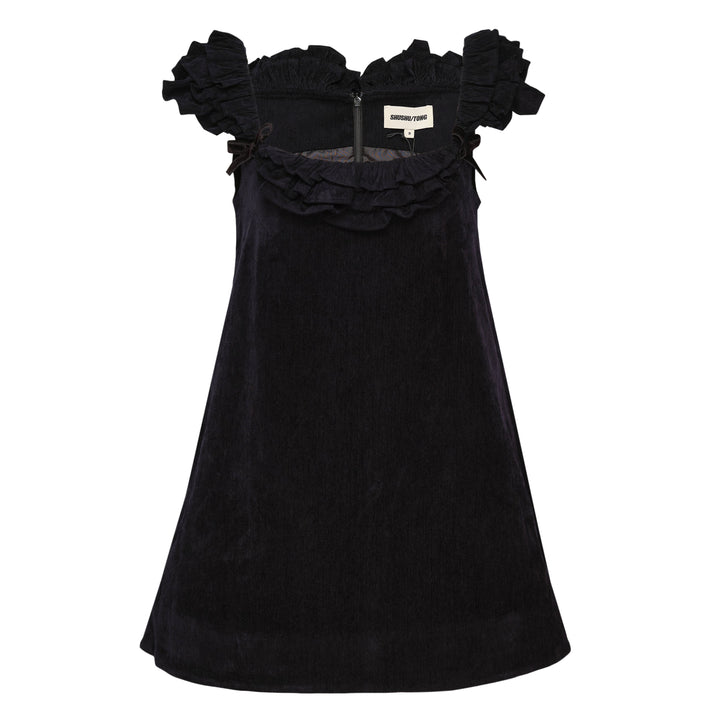 Ruffle Trim Velvet Mini Dress