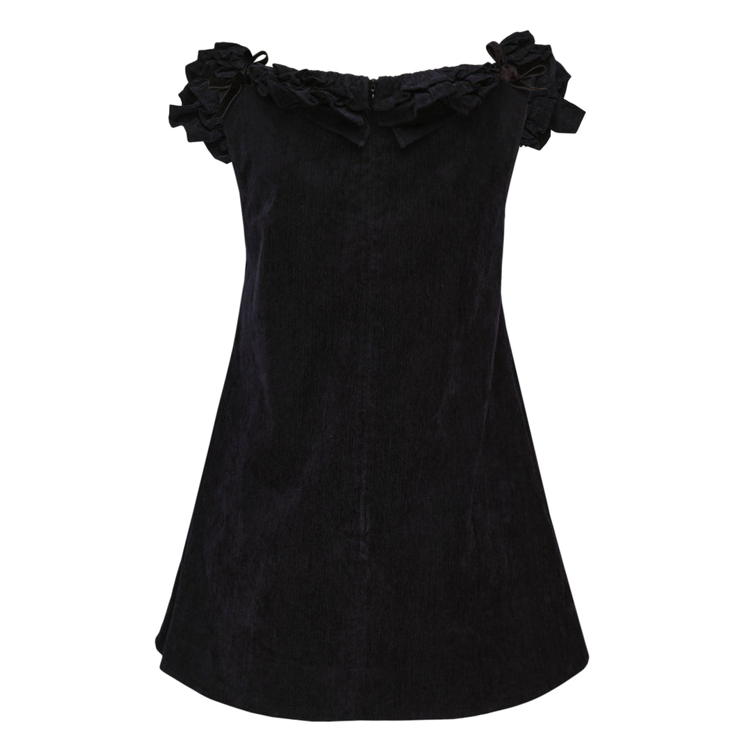 Ruffle Trim Velvet Mini Dress