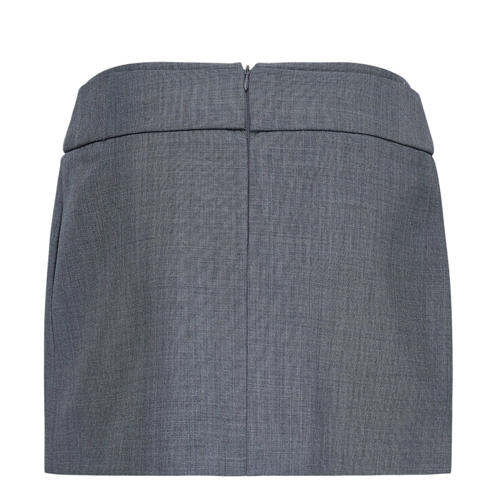 SHUSHU/TONG grey structured mini skirt with self-fabric bow detail at the low-rise waistband, front view on white background