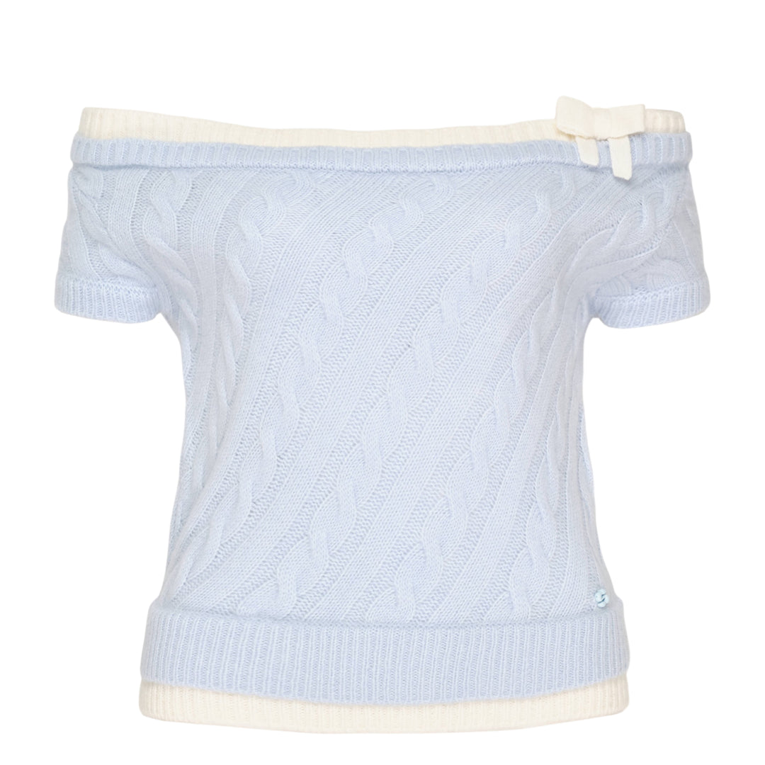 Bow Off-Shoulder Knit Crop Top
