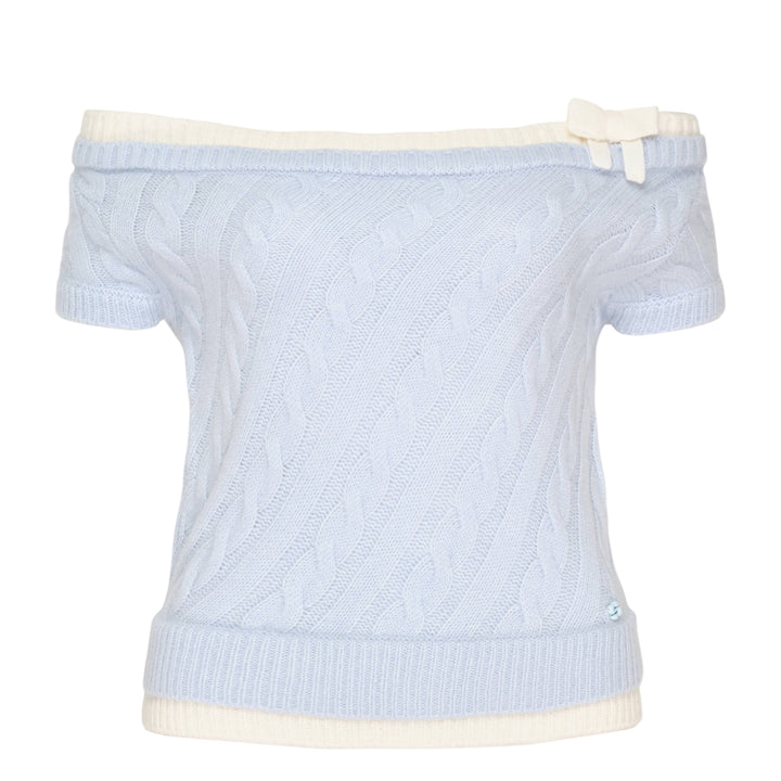 Bow Off-Shoulder Knit Crop Top