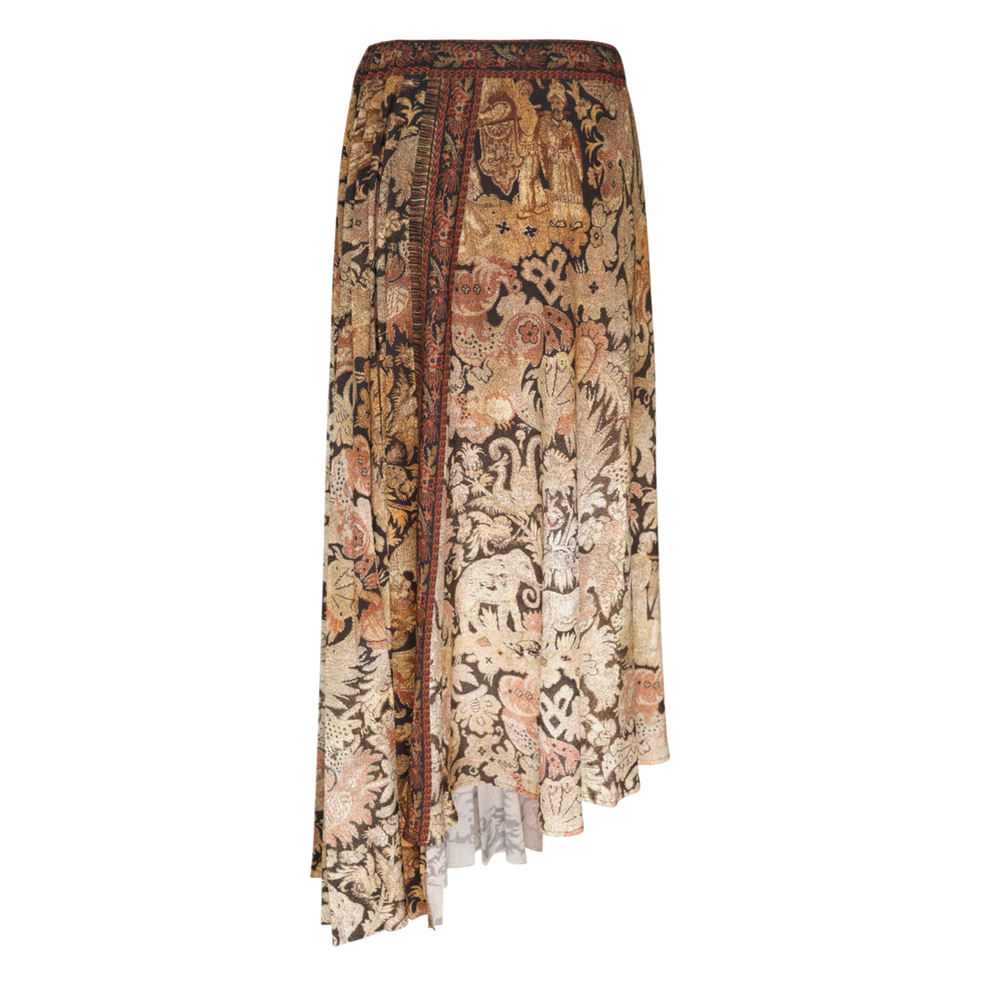 Pierre-Louis Mascia floral tapestry print pleated midi skirt with asymmetric hem in earthy ochre, charcoal, and dusty rose tones - view 2