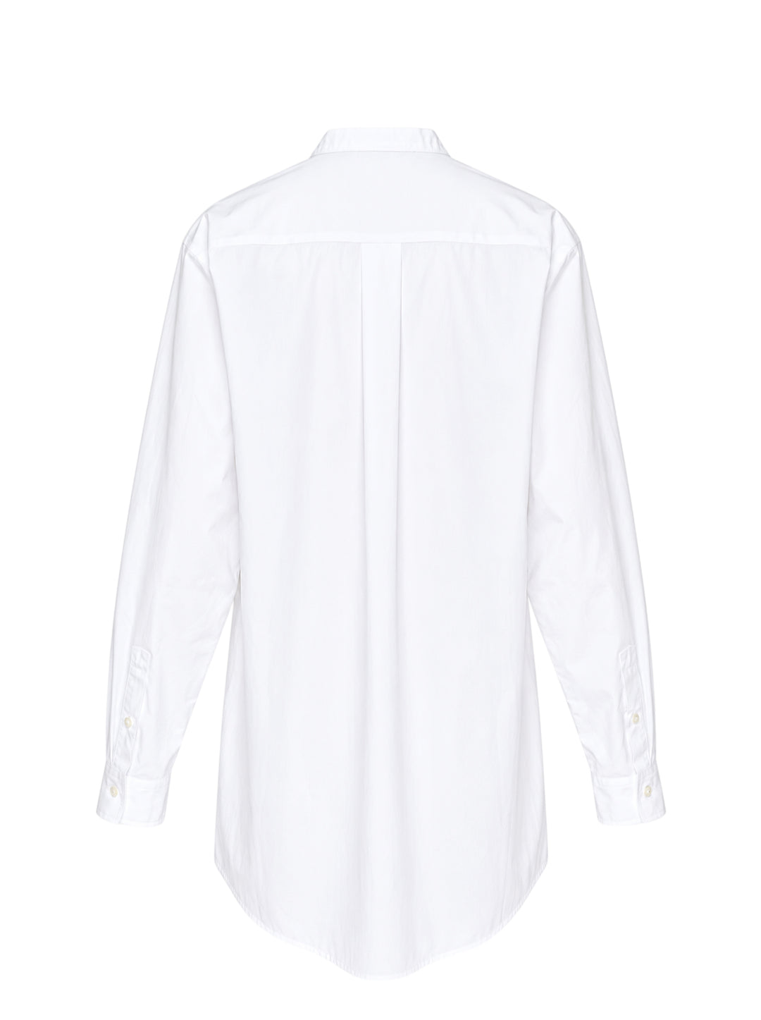 White long sleeve band collar shirt with curved bib front, buttoned half-placket and relaxed silhouette by Sofie D'Hoore - view 2
