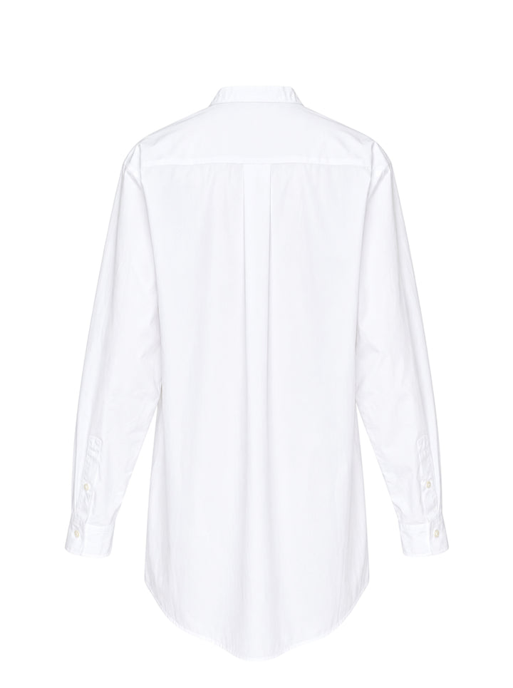 White long sleeve band collar shirt with curved bib front, buttoned half-placket and relaxed silhouette by Sofie D'Hoore - view 2
