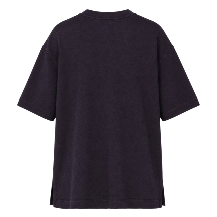 Sofie D'Hoore short sleeve jersey knit top in heather grey, featuring a relaxed oversized silhouette, ribbed crewneck, and curved hem with side vents