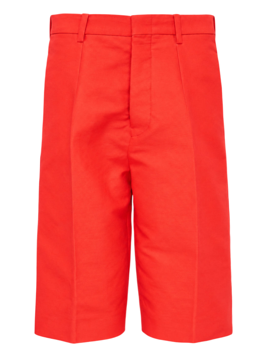 Sofie D'Hoore red crop Bermuda shorts with front pleat, belt loops and concealed fly, shown from the front