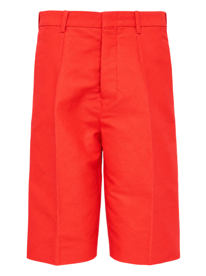 Sofie D'Hoore red crop Bermuda shorts with front pleat, belt loops and concealed fly, shown from the front