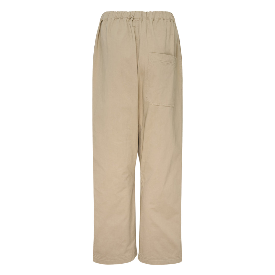 Sofie D'Hoore Elastic Low Crotch Pants in khaki, displayed flat — wide-leg silhouette with elasticated waistband and single button fastening