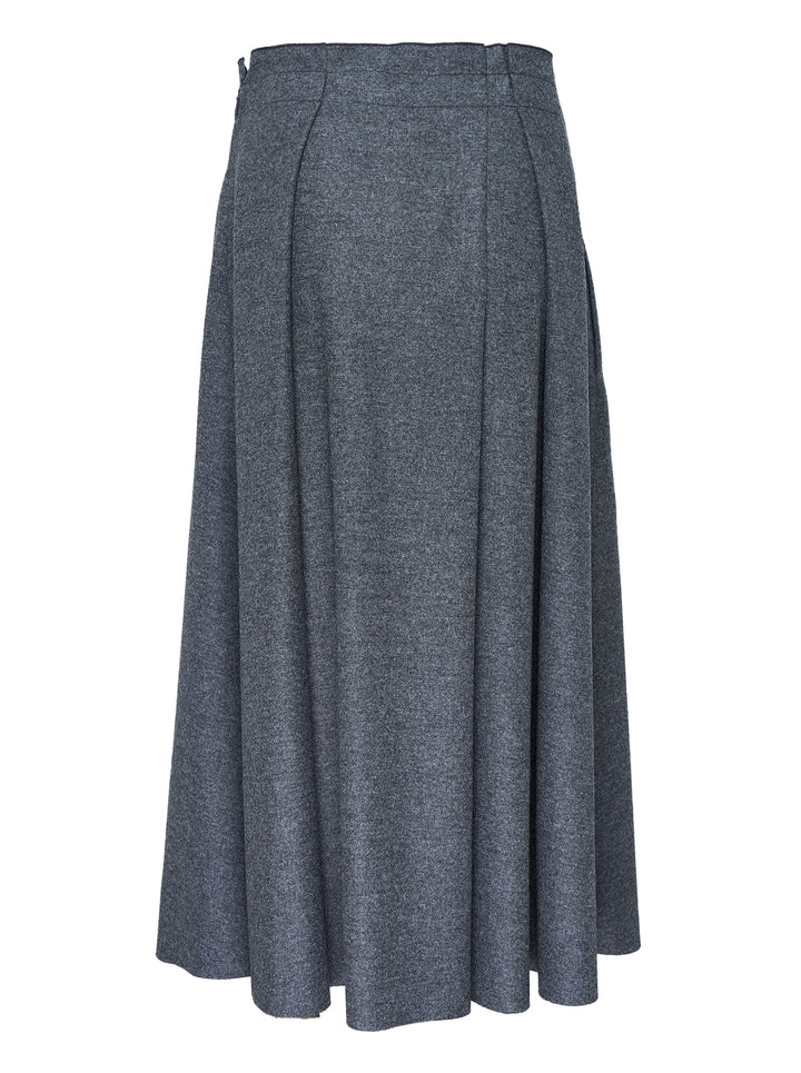 Sofie D'Hoore charcoal grey pleated midi skirt with a high waistband and flowing A-line silhouette, front view - view 2