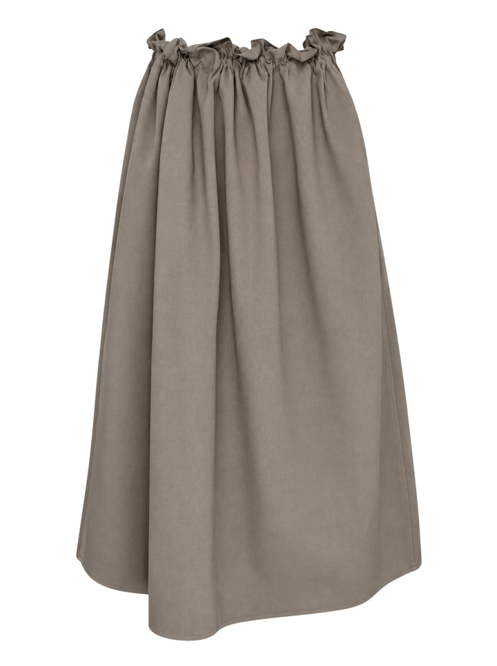 Sofie D'Hoore taupe drawstring full skirt with ruffled gathered waist and flowing midi-length silhouette