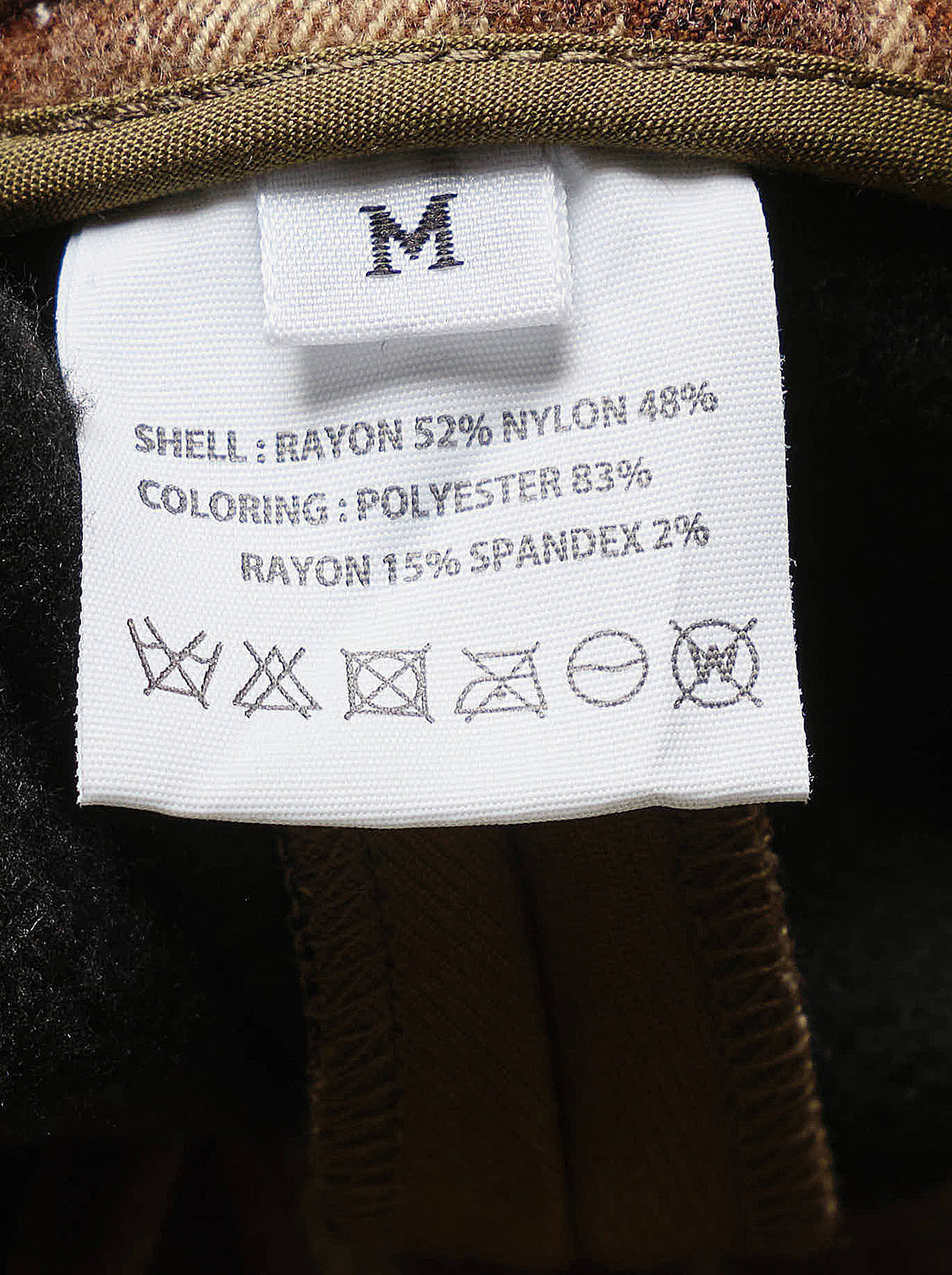 Musée RA camel straight-leg pants with a layered plaid waistband, brown drawstring tie and contrast side piping, shown from the front - view 3