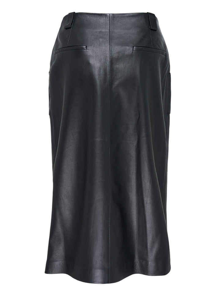 Musée RA black leather pencil skirt with patch pockets and centre front seam, shown from the front - view 2
