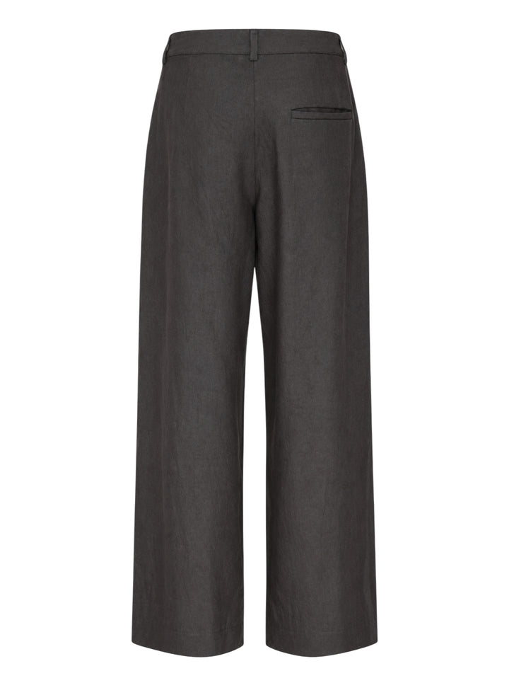 Lauren Manoogian Soft Trousers in charcoal with front pleats, high waist and wide cropped leg, shown flat from the front - view 2
