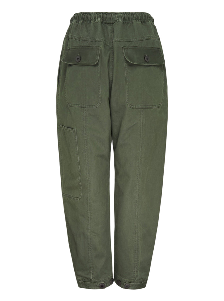 Lee Mathews Harper Drill Pants in khaki cotton drill with a multicolour braided rope drawstring waist, tapered cropped leg, and a thigh cargo pocket - view 2