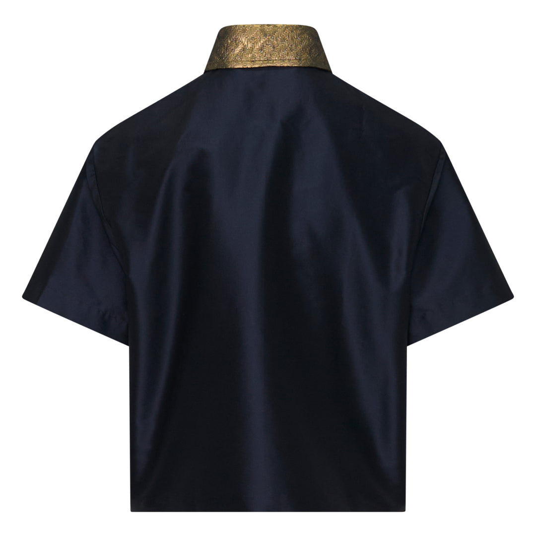 Embellished Taffeta Short Sleeve Blouse
