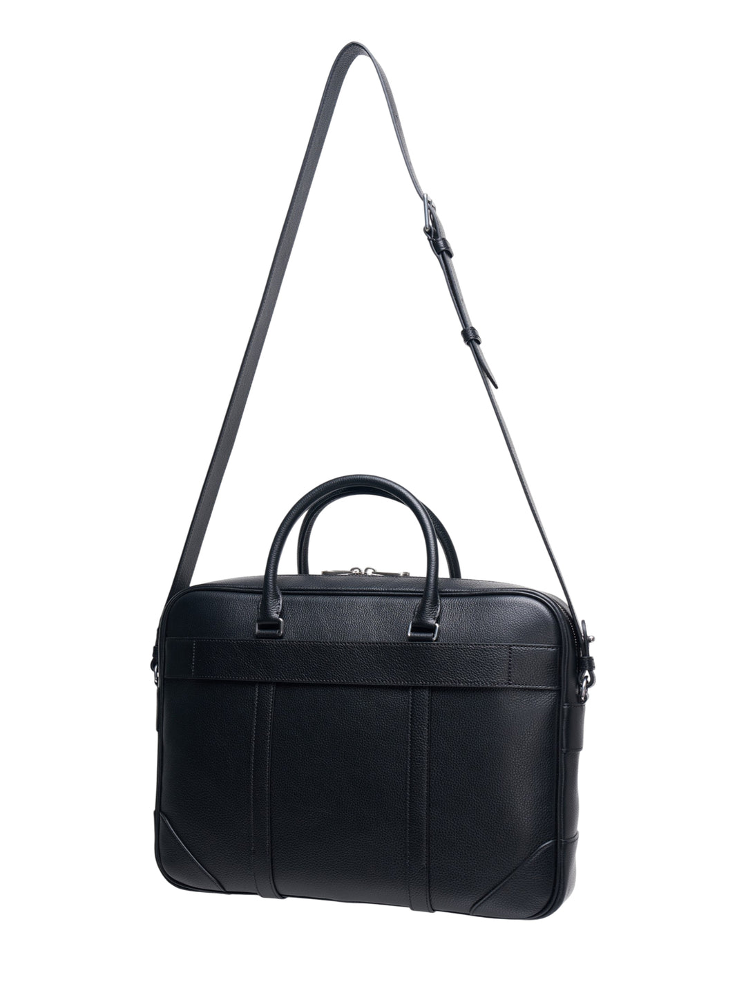 Mulberry Heritage Briefcase in black pebbled leather with dual rolled top handles, adjustable shoulder strap, silver-tone zip closure, and embossed tree medallion charm - view 2