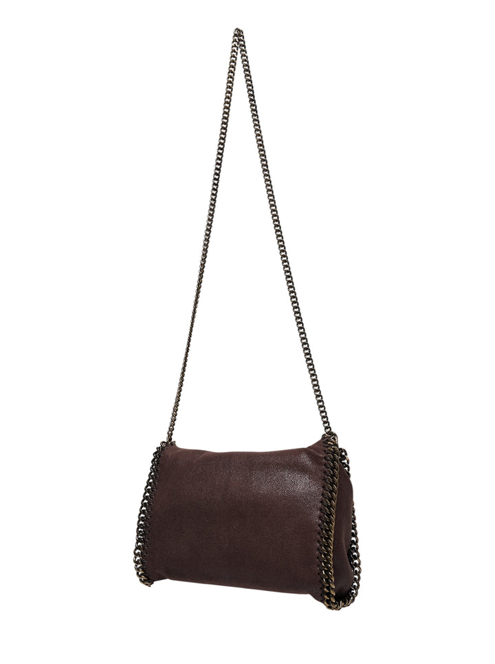 Stella McCartney Falabella Mini crossbody bag in deep burgundy eco shaggy material with gunmetal chain edging and long chain strap - view 2