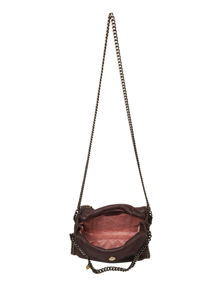 Stella McCartney Falabella Mini crossbody bag in deep burgundy eco shaggy material with gunmetal chain edging and long chain strap - view 3