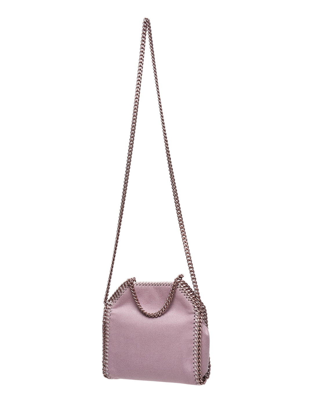 Stella McCartney Falabella Tiny Tote crossbody bag in blush pink eco shaggy material with rose gold chain trim and long chain shoulder strap - view 2