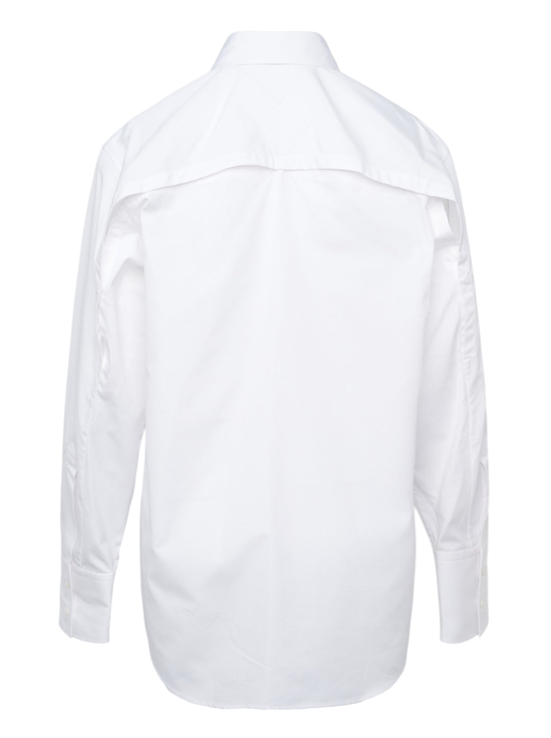 Stella McCartney white cotton poplin open-back shirt with classic pointed collar, full-length button front fastening, long sleeves, and buttoned cuffs - view 2
