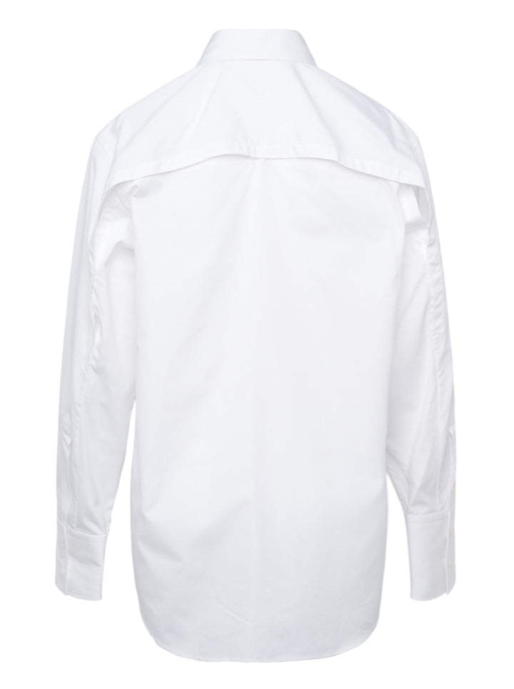 Stella McCartney white cotton poplin open-back shirt with classic pointed collar, full-length button front fastening, long sleeves, and buttoned cuffs - view 2