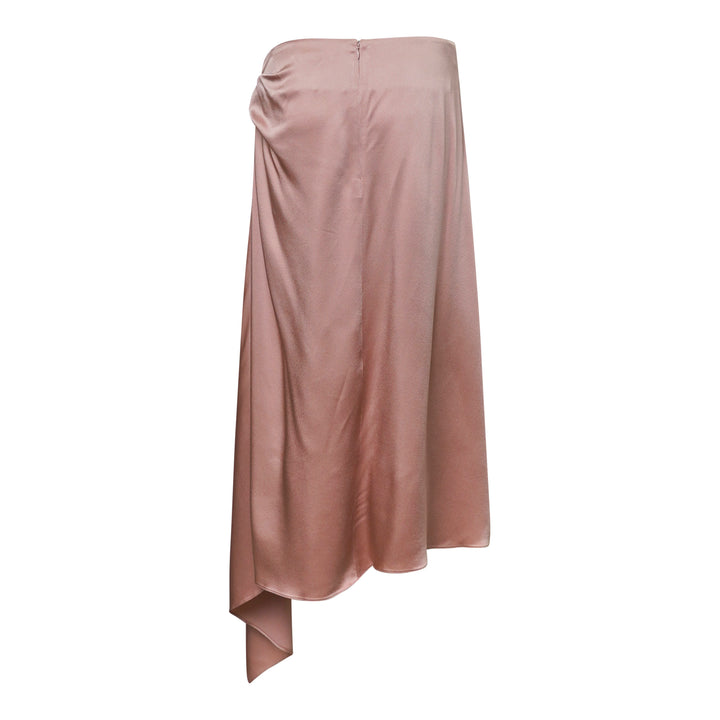 Stella McCartney blush rose draped satin asymmetric midi skirt with gathered ruched waist and waterfall hem - view 2