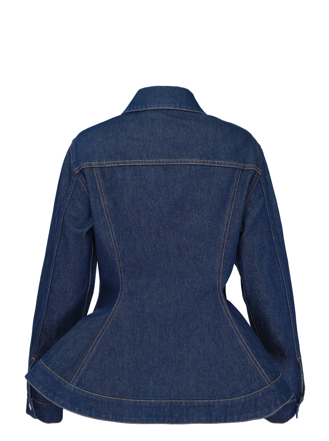 Stella McCartney peplum denim jacket in dark indigo with flared hem, chest flap pockets, silver buttons and contrast stitching - view 2