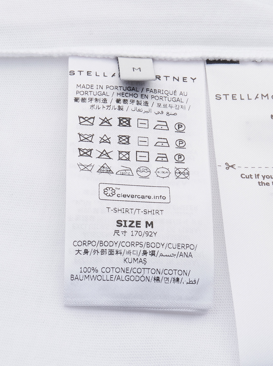 Stella McCartney white boyfriend T-shirt with a multicolour crochet heart appliqué at the chest and tonal logo print, shown flat on a white background - view 3