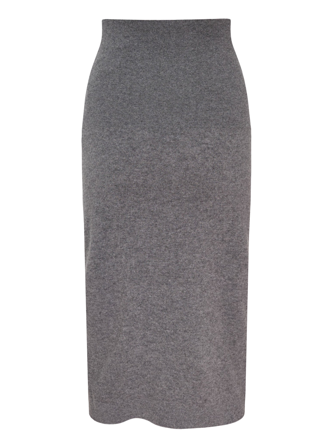 Stella McCartney Wool Knit Pencil Skirt in heathered grey, featuring a wide ribbed high waistband and slim midi-length silhouette - view 2