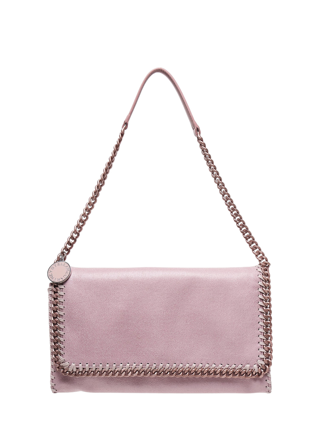 Stella McCartney Falabella Flap Bag in blush pink Eco Shaggy with chain trim, chain shoulder strap and round logo charm