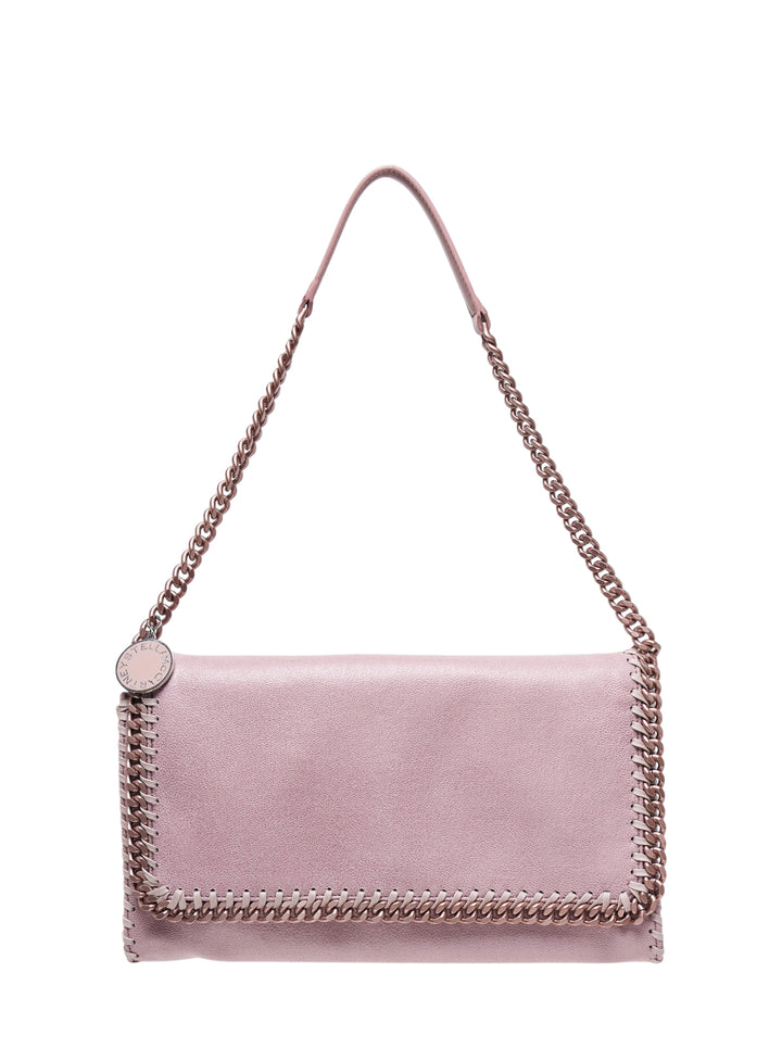 Stella McCartney Falabella Flap Bag in blush pink Eco Shaggy with chain trim, chain shoulder strap and round logo charm