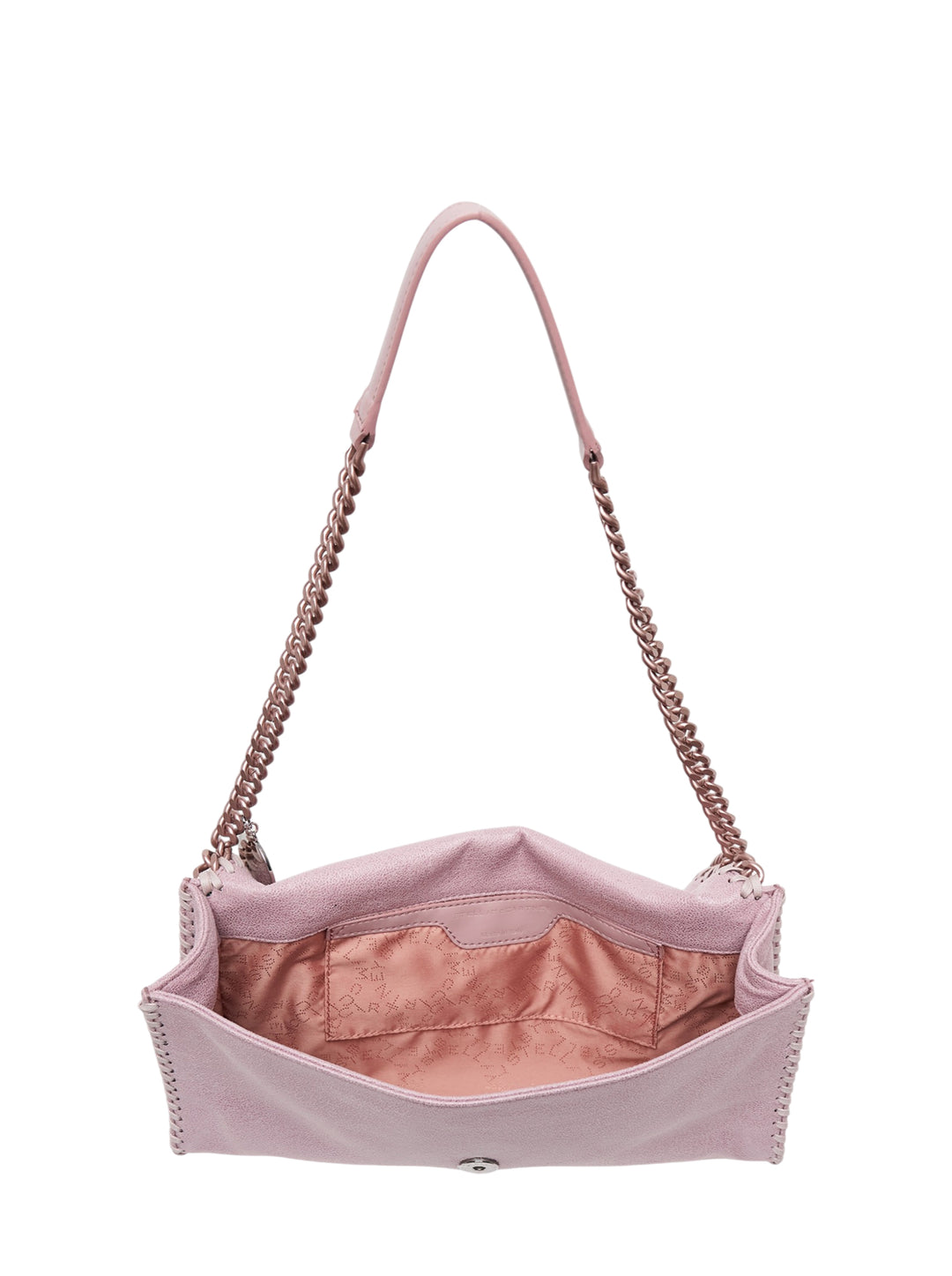 Stella McCartney Falabella Flap Bag in blush pink Eco Shaggy with chain trim, chain shoulder strap and round logo charm - view 3
