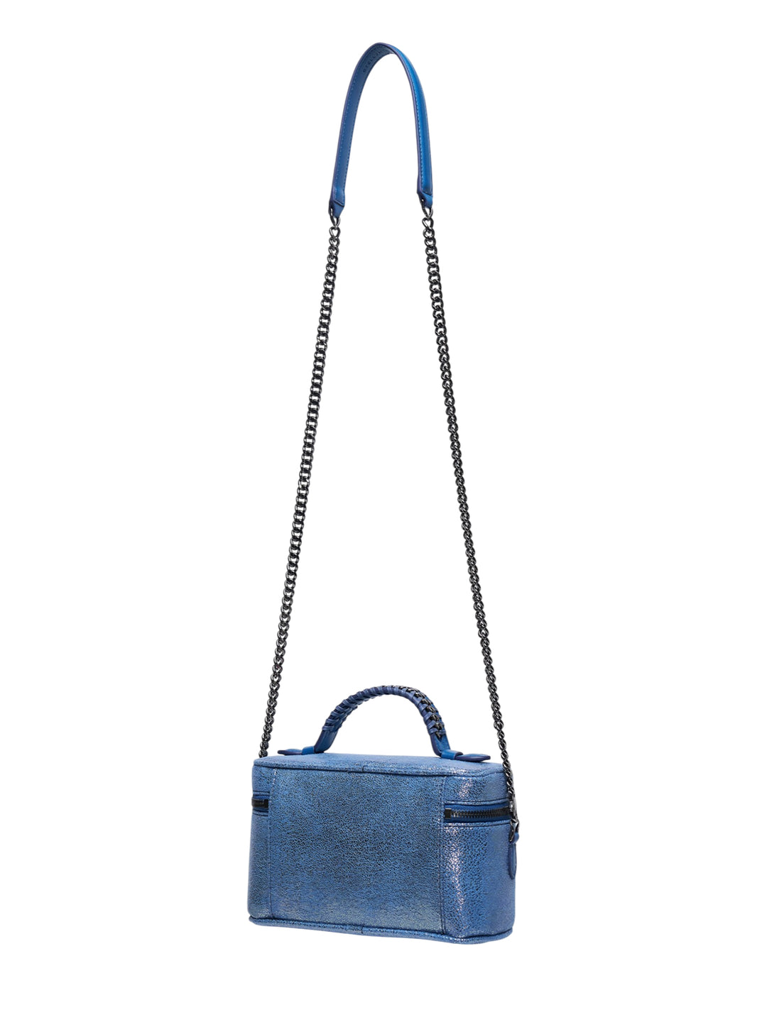 Stella McCartney Falabella Vanity Case crossbody bag in iridescent metallic blue with gunmetal chain strap and braided top handle - view 2