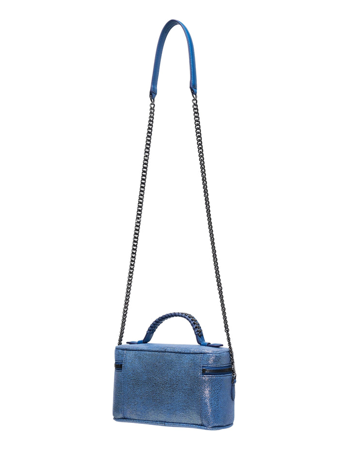 Stella McCartney Falabella Vanity Case crossbody bag in iridescent metallic blue with gunmetal chain strap and braided top handle - view 2
