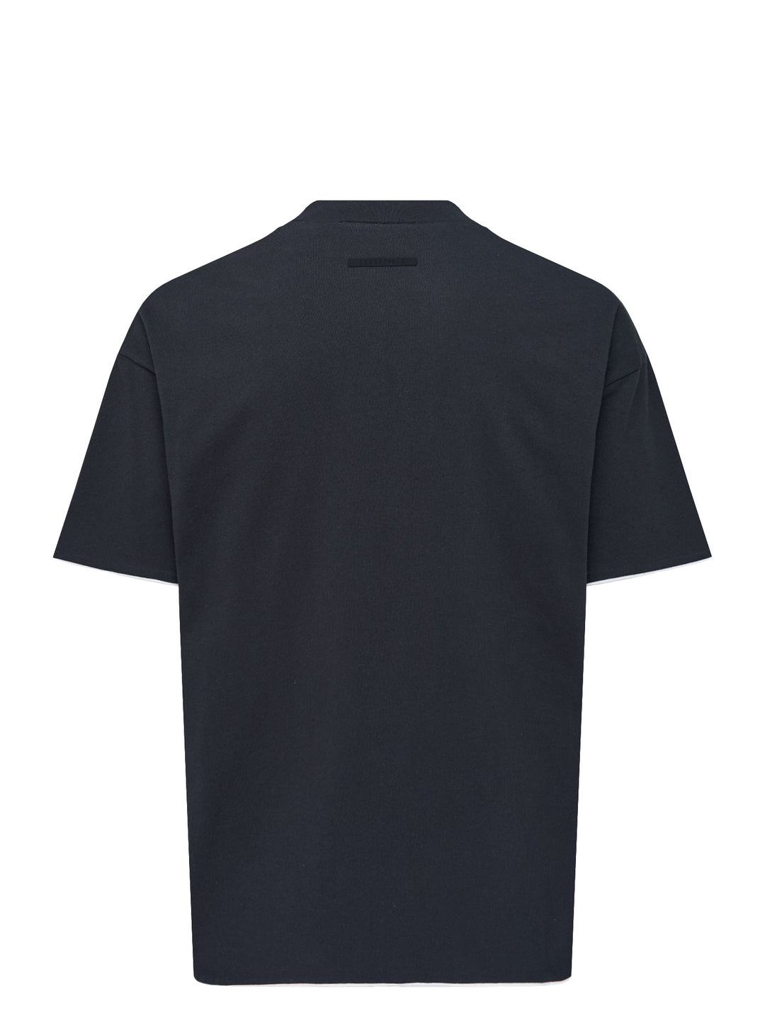 Fear of God ESSENTIALS Classic Double Layer Tee in black with white undertee at the neckline and hem and tonal embroidered logo at the chest - view 2
