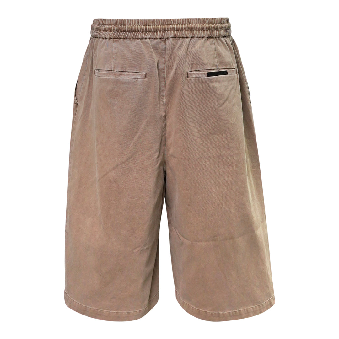 Fear of God Essentials Lounge Drawstring Shorts in garment-washed taupe with elasticated waistband, rope drawstring, and tonal logo embroidery - view 2