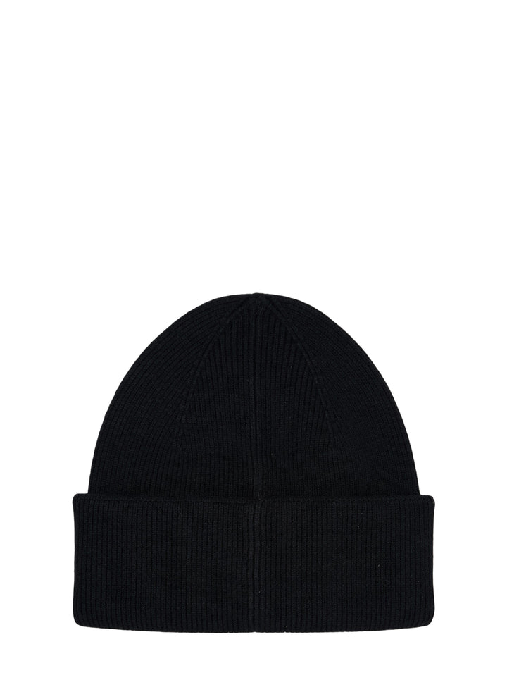 Fear of God ESSENTIALS black ribbed knit beanie with fold-over cuff and tonal rubber logo patch - view 2
