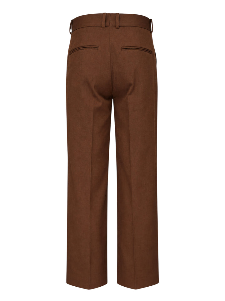 Drôle de Monsieur brown wool twill golfer pants with pleated front, high waistband and straight leg, shown front view - view 2